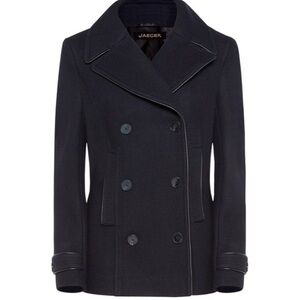 Jaeger Men's Classic Black Pea Coat - 100% Virgin Wool